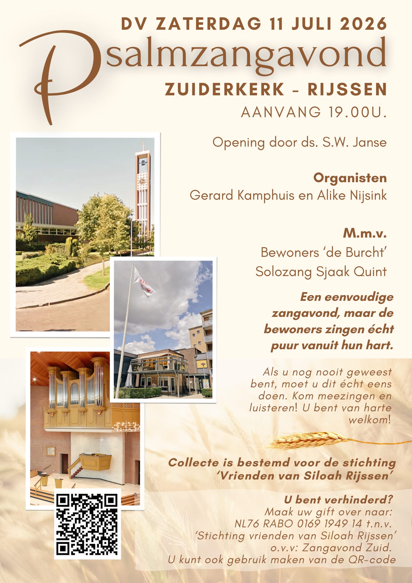 Flyer Zangavond met de bewoners van Siloah